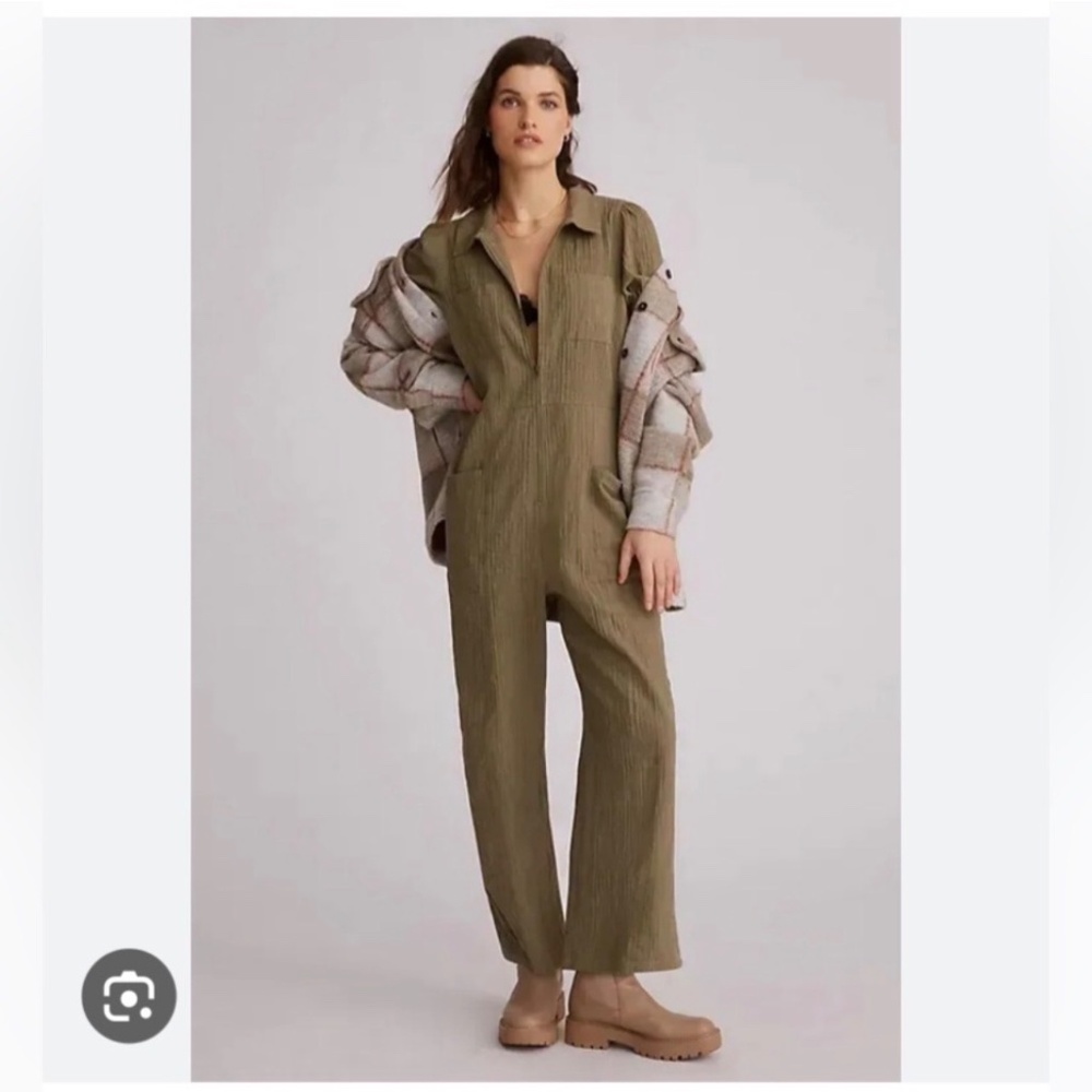Anthropologie RARE The Odells Textured Green Jumpsuit